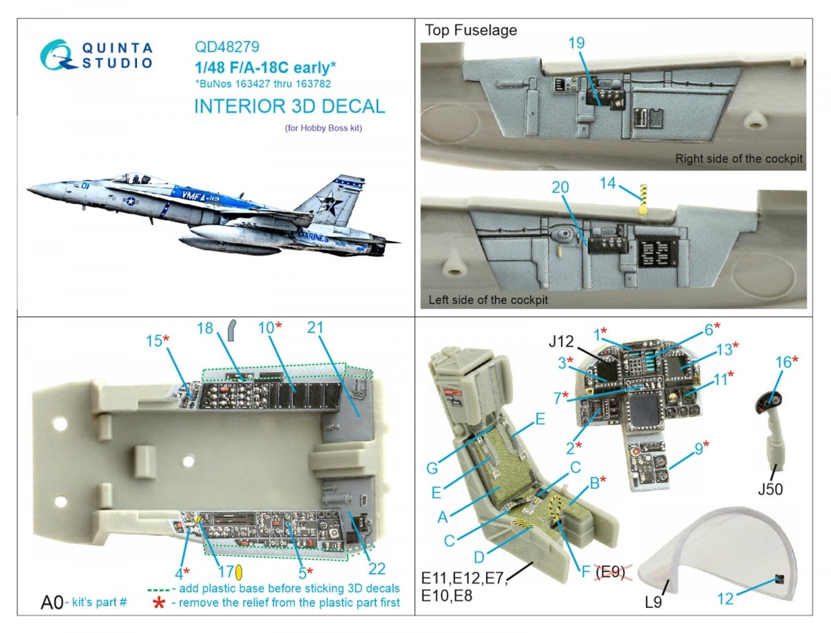 Quinta Studio QD48279 F/A-18C early 3D-Printed &amp;amp; coloured Interior on decal paper (HobbyBoss) 1/48 – zdjęcie 2