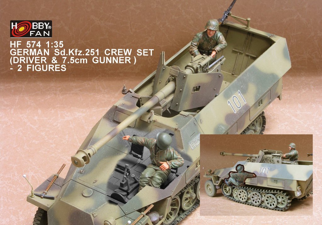 Hobby Fan HF574 ensemble d'équipage allemand Sd.Kfz 251 (pilote et tireur de 7.5 cm)-2 figurines