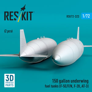 RESKIT RSU72-0323 150 gallon underwing fuel tanks (F-5E/F/N, F-20, AT-3) (2 pcs) (3D Printed) 1/72