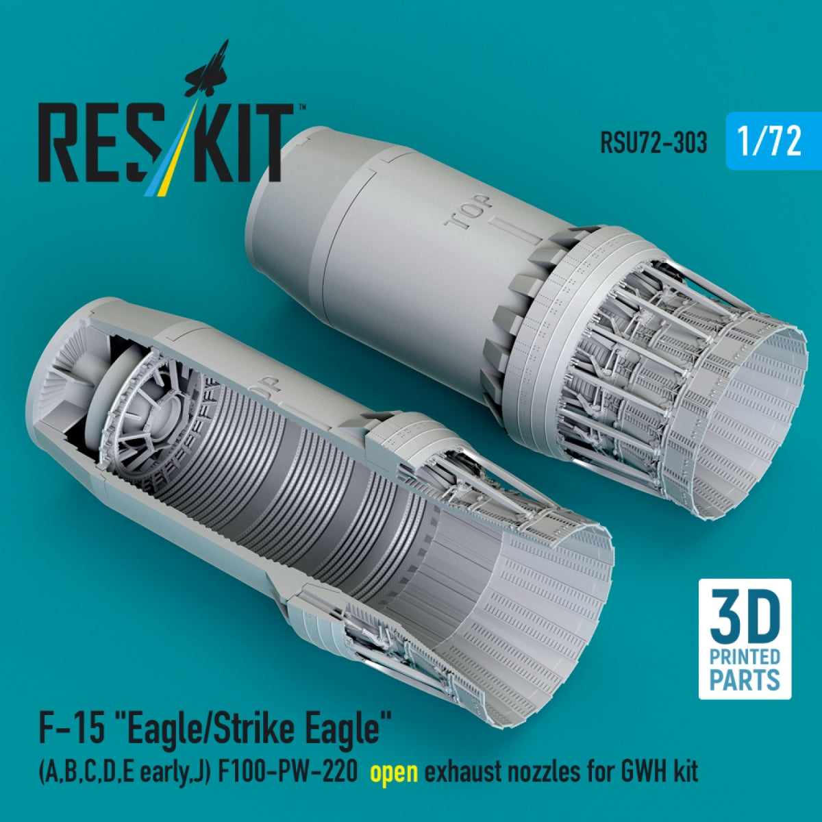 RESKIT RSU72-0303 F-15 "Eagle/Strike Eagle" (A,B,C,D,E early,J) F100-PW-220 open exhaust nozzles for GWH kit (3D Printed) 1/72