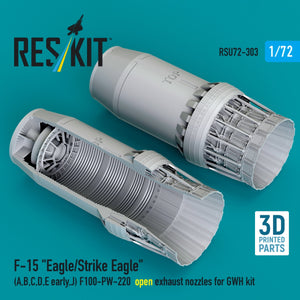 RESKIT RSU72-0303 F-15 "Eagle/Strike Eagle" (A,B,C,D,E early,J) F100-PW-220 open exhaust nozzles for GWH kit (3D Printed) 1/72
