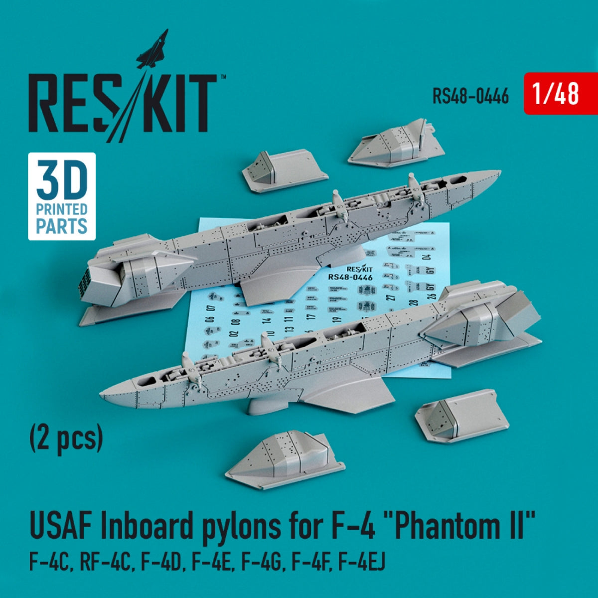 RESKIT RS48-0446 USAF INBOARD PYLONS FOR F-4 &amp;quot;PHANTOM II&amp;quot; (2 PCS) (3D PRINTED) 1/48