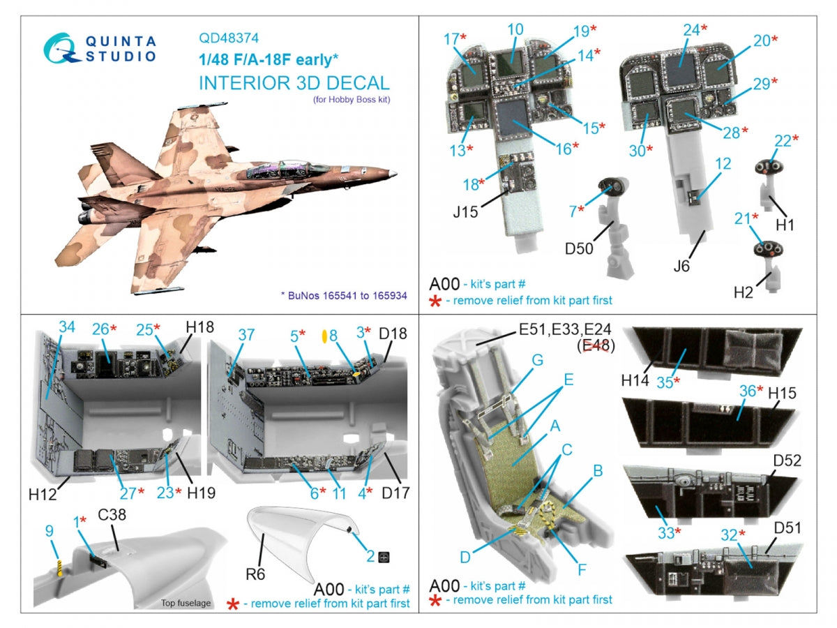 Quinta Studio QD48374 F/A-18F early 3D-Printed &amp;amp; colored Interior on decal paper (Hobby Boss) 1/48 – image 2