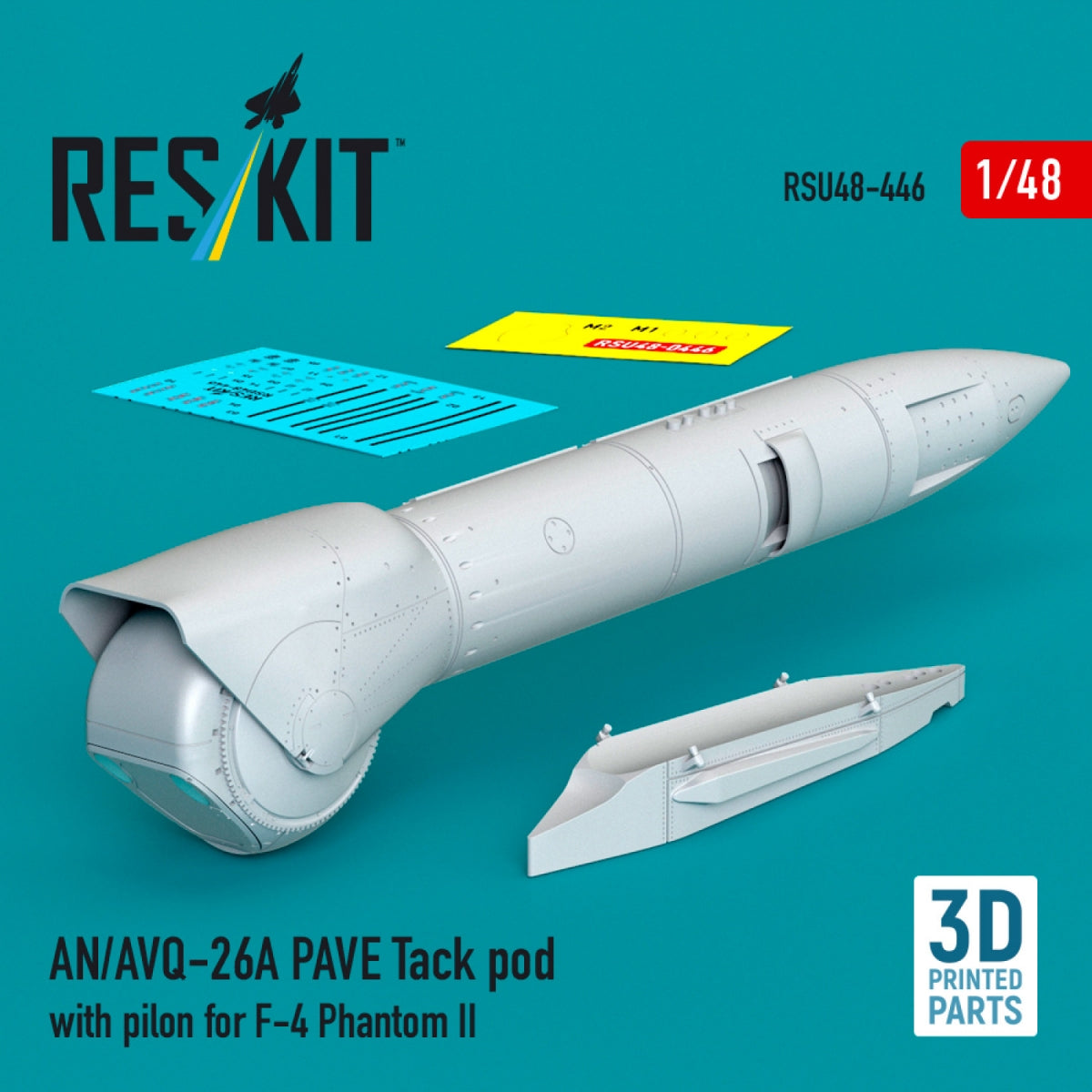RESKIT RSU48-0446 AN/AVQ-26A PAVE Tack pod with pilon for F-4 Phantom II (3D Printed) 1/48