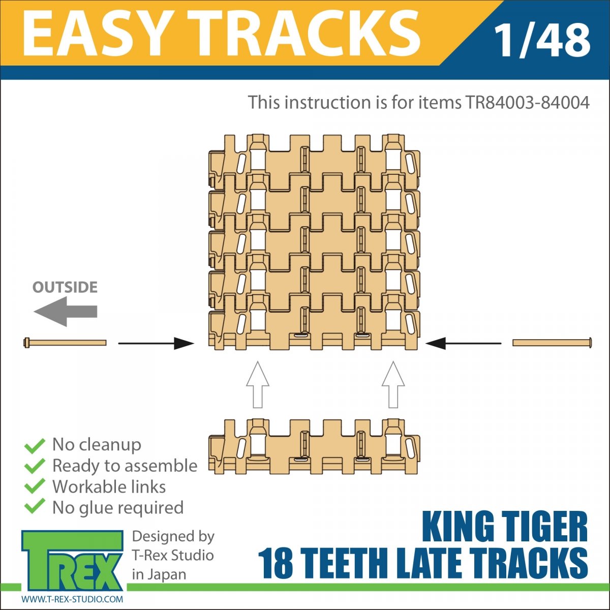 T-Rex Studio TR84004 King Tiger Late 18 Teeth Tracks Mirror Version w/Sprockets 1/48 – zdjęcie 5