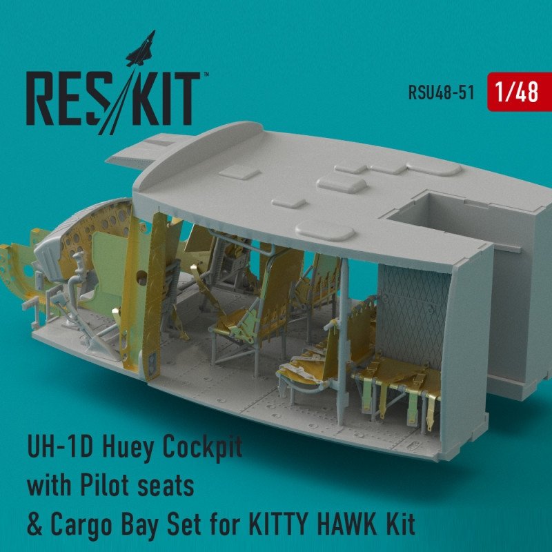 RESKIT RSU48-0051 UH-1D Huey Cockpit with Pilot seats &amp;amp; Cargo Bay Set for Kitty Hawk kit 1/48