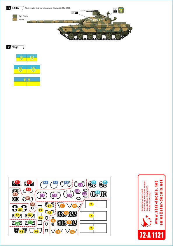 Star Decals 72-A1121 War in Ukraine # 4. Ukrainian T-64 mix in 2022 war 1/72 – zdjęcie 2