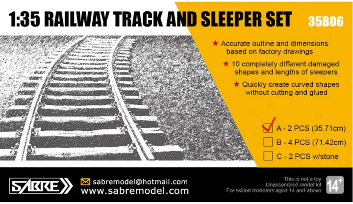 Saber 35B06-A Railway Track &amp;amp; Sleeper Set (2 x 35.71 cm) 1/35