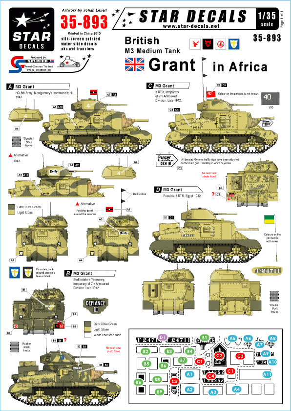 Star Decals 35-893 British M3 Grant in Africa 1/35