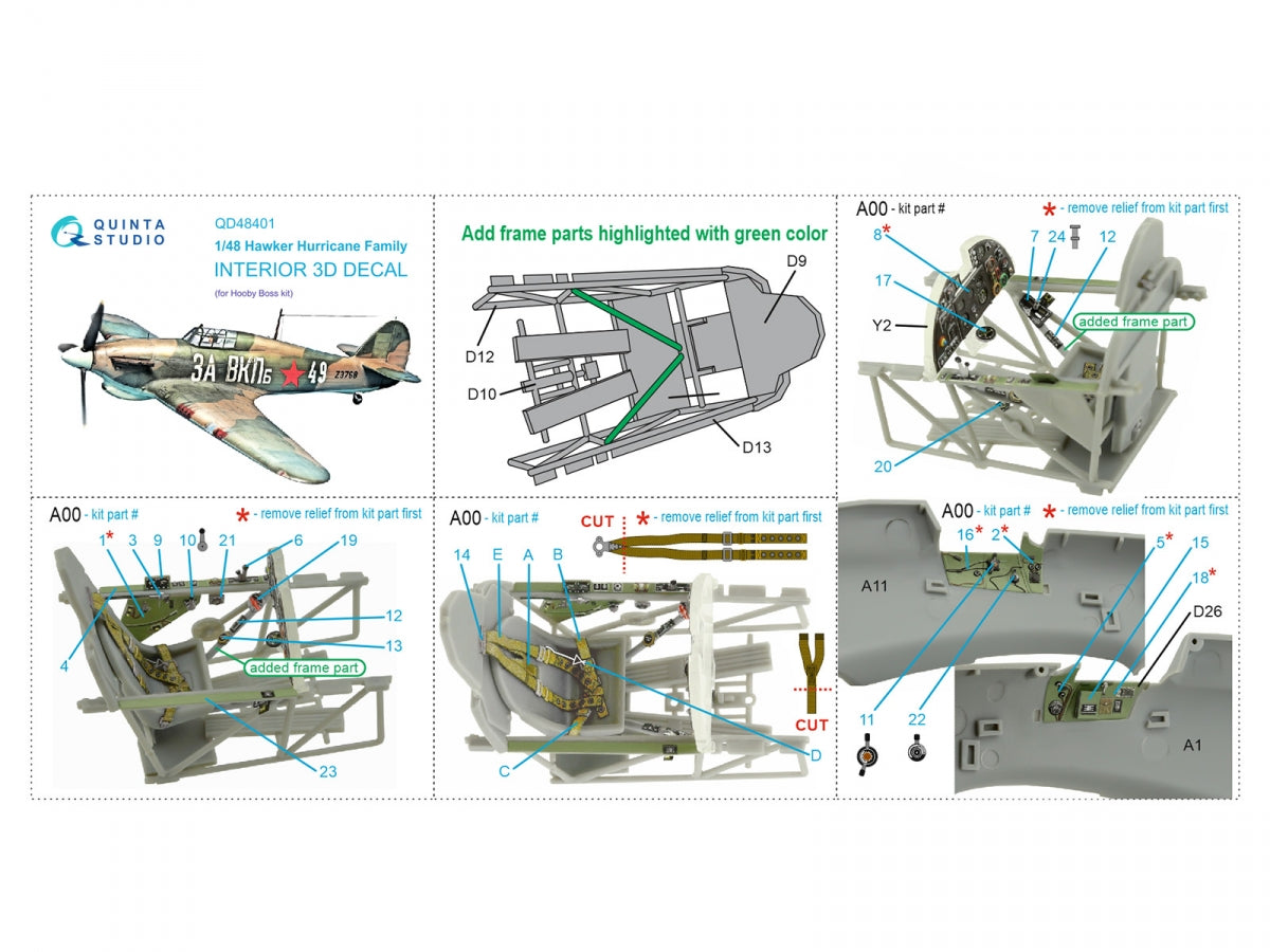 Quinta Studio QD48401 Hawker Hurricane family 3D-Printed &amp;amp; coloured Interior on decal paper (Hobby Boss) 1/48 – zdjęcie 2