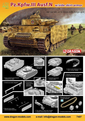Dragon 7407 Pz.Kpfw.III Ausf.N w/side-skirt armor 1/72 – zdjęcie 3