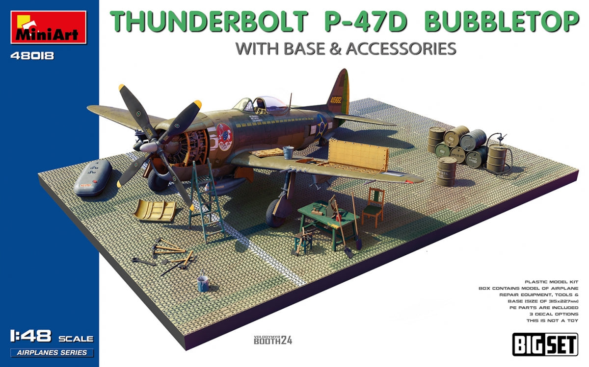 MiniArt 48018 THUNDERBOLT P-47D BUBBLETOP WITH BASE &amp;amp; ACCESSORIES. BIG SET 1/48