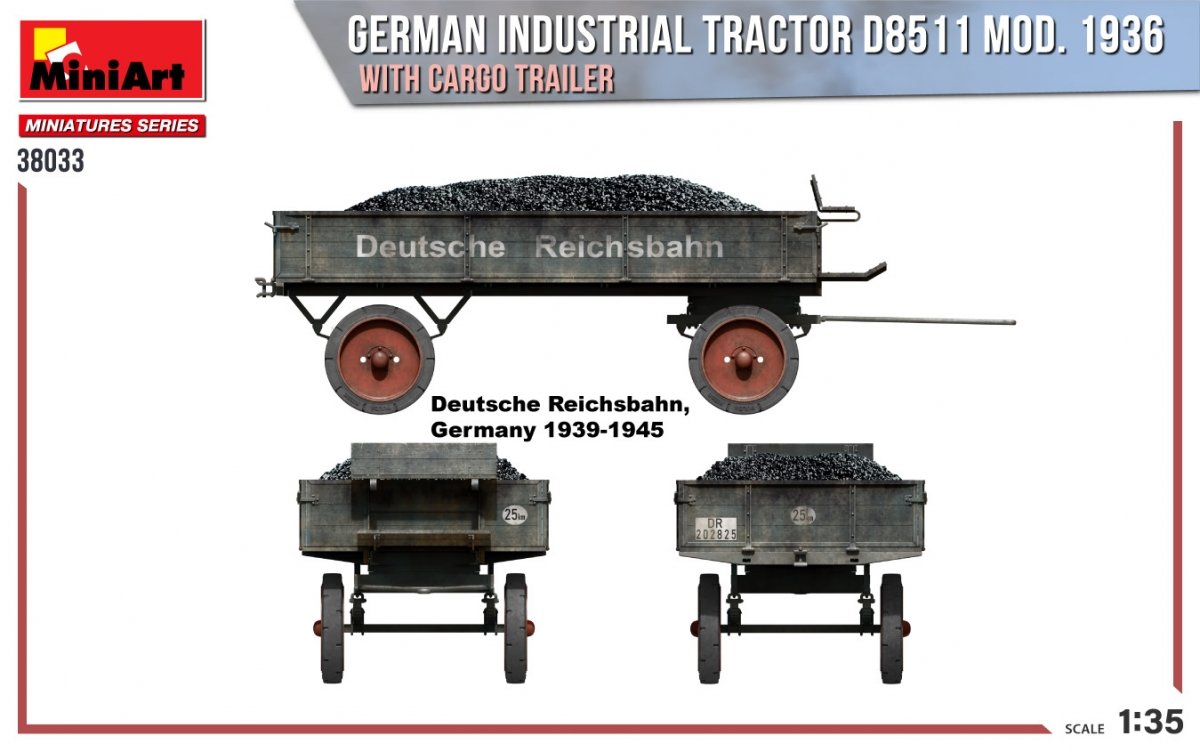 MiniArt 38033 GERMAN INDUSTRIAL TRACTOR D8511 MOD. 1936 WITH CARGO TRAILER 1/35 – image 4