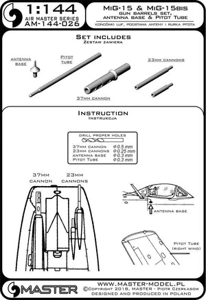 Master AM-144-026 MiG-15, MiG 15 bis -końcówki luf, podstawa anteny i Rurka Pitota 1/144 – zdjęcie 3