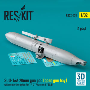 RESKIT RS32-0470 SUU-16A 20mm gun pod (open gun bay) with centerline pylon for F-4 Phantom II (C,D) (1 pcs) (3D Printed) 1/32 – zdjęcie 2