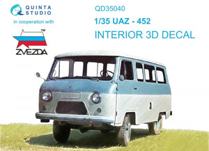 Quinta Studio QD35040 UAZ-452 3D-Printed &amp;amp; coloured Interior on decal paper (Zvezda) 1/35