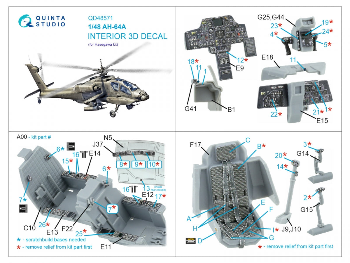 Quinta Studio QD48571 AH-64A 3D-Printed &amp;amp; colored Interior on decal paper (Hasegawa) 1/48 – image 12