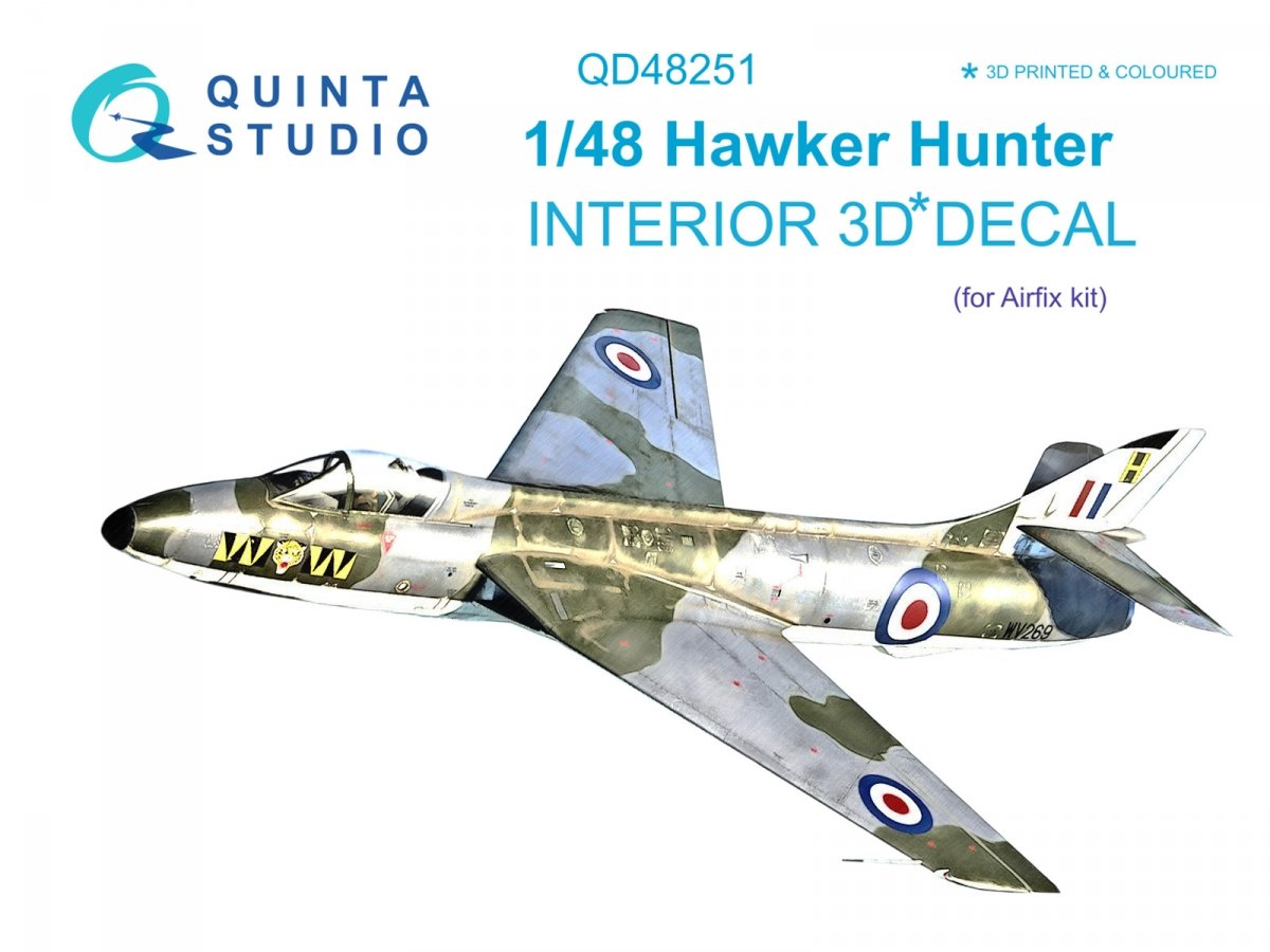 Quinta Studio QD48251 Hawker Hunter 3D-Printed &amp;amp; coloured Interior on decal paper (Airfix) 1/48