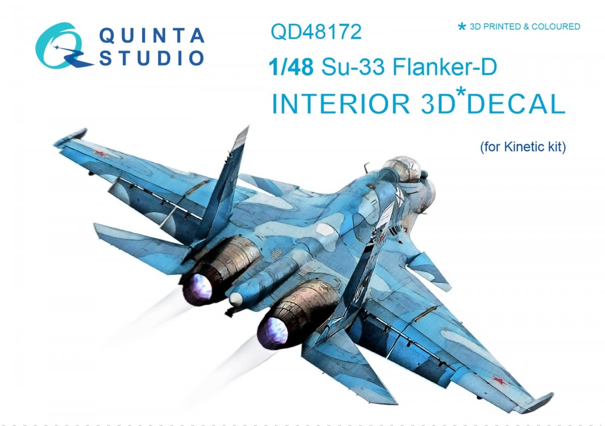 Quinta Studio QD48172 Su-33 3D-Printed &amp; colored Interior on decal paper (for Kinetic kit) 1/48