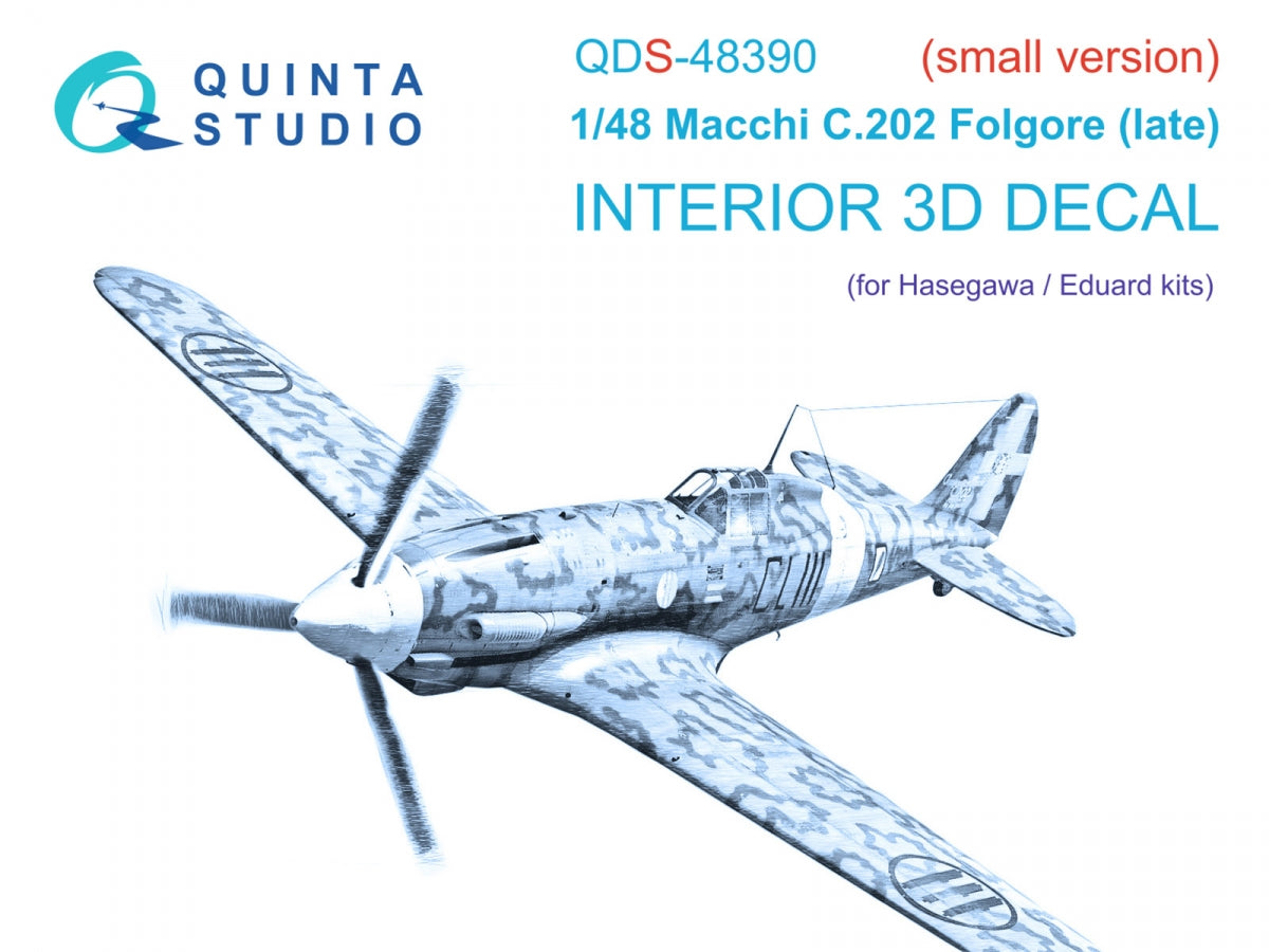 Quinta Studio QDS-48390 Macchi C.202 Folgore Late 3D-Printed &amp;amp; coloured Interior on decal paper (Hasegawa/Eduard) (Small version) 1/48