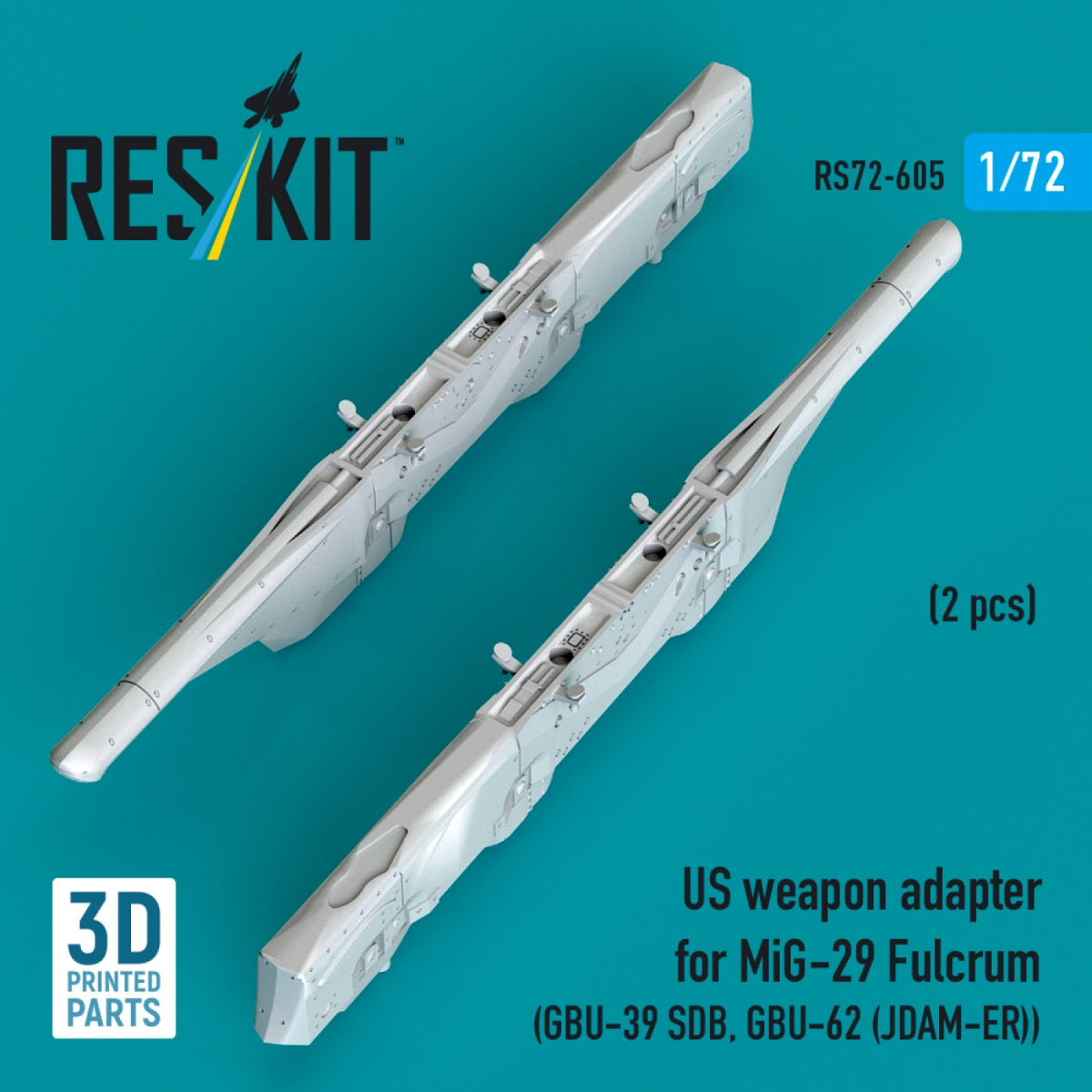RESKIT RS72-0605 US weapon adapter for MiG-29 Fulcrum (2 pcs) (GBU-39 SDB, GBU-62 (JDAM-ER)) (3D Printed) 1/72