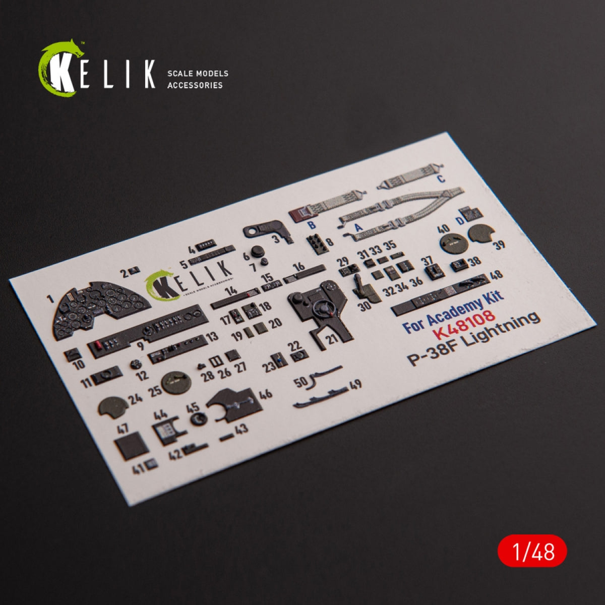 KELIK K48108 P-38F &amp;quot;Lightning&amp;quot; - interior 3D decals for Academy kit 1/48