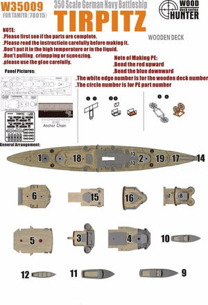 Wood Hunter W35009 Wood deck German Tirpitz for Tamiya 1/350