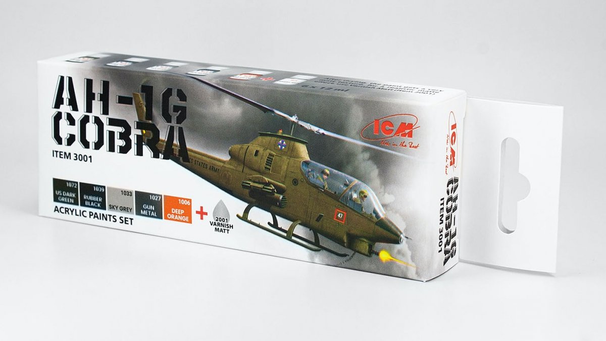 ICM 3001 Acrilyc paint set for ICM Bell AH-1G Cobra US Attack Helicopter 6x12ml – image 2