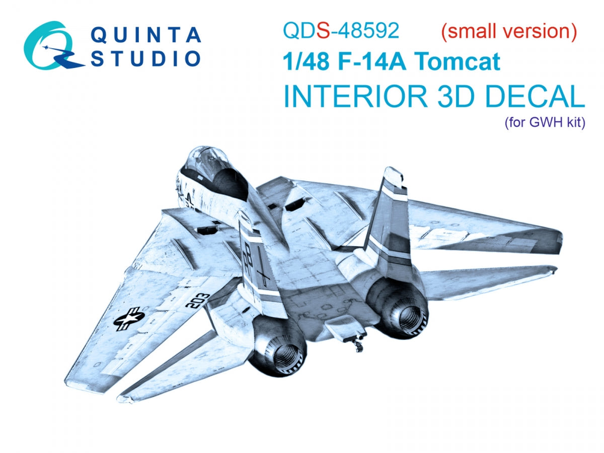Quinta Studio QDS-48592 F-14A Tomcat 3D-Printed &amp;amp; coloured Interior on decal paper (GWH) (Small version) 1/48