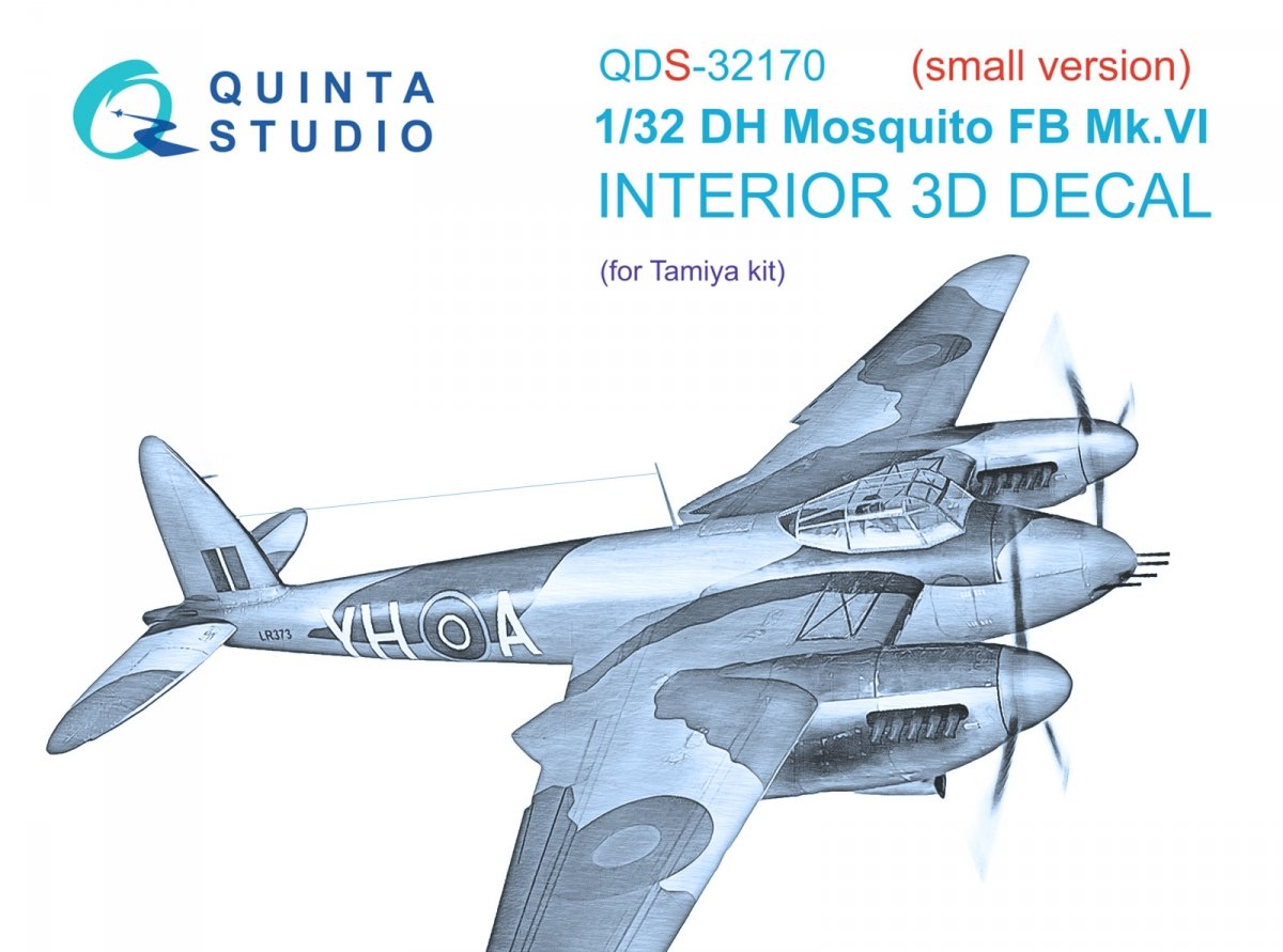 Quinta Studio QDS-32170 DH Mosquito FB Mk.VI 3D-Printed &amp; colored Interior on decal paper (Tamiya) (small version) 1/32