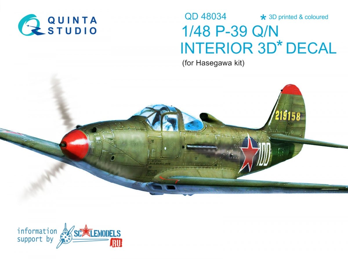 Quinta Studio QD48034 P-39Q/N 3D-Printed &amp;amp; colored Interior on decal paper (for Hasegawa kit) 1/48