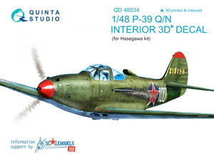 Quinta Studio QD48034 P-39Q/N 3D-Printed &amp;amp; colored Interior on decal paper (for Hasegawa kit) 1/48