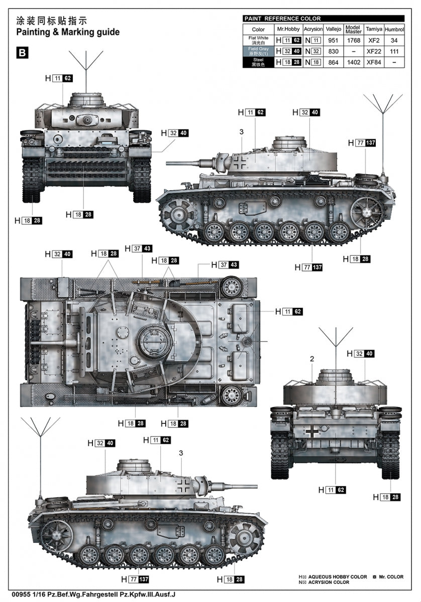 Trumpeter 00955 Pz.Bef.Wg.Fahrgestell Pz.Kpfw.III.Ausf.J 1/16 – zdjęcie 4