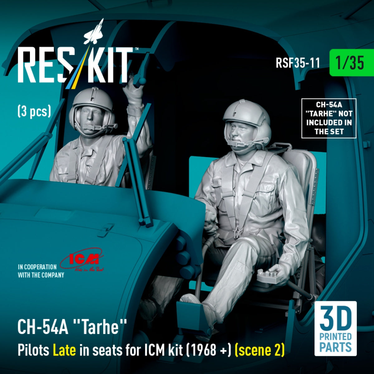 RESKIT RSF35-0011 CH-54A &amp;quot;Tarhe&amp;quot; Pilots Late in seats for ICM kit (1968 +) (scene 2) (3 pcs) (3D Printed) 1/35 – image 3
