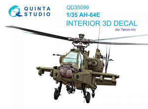 Quinta Studio QD35099 AH-64E 3D-Printed &amp;amp; colored Interior on decal paper (Takom) 1/35