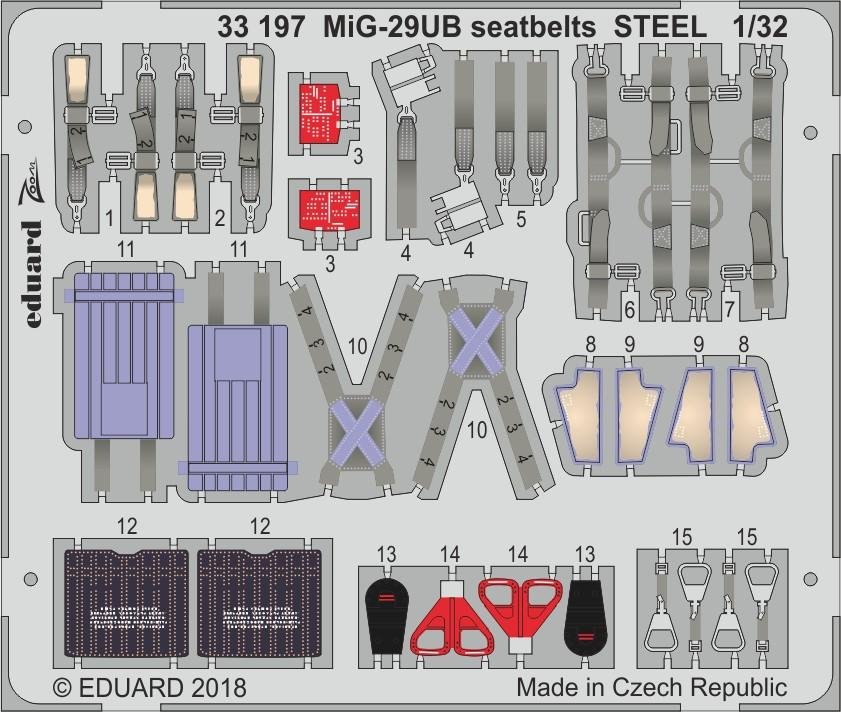 Ceintures de sécurité Eduard 33197 MiG-29UB STEEL TRUMPETER 1/32