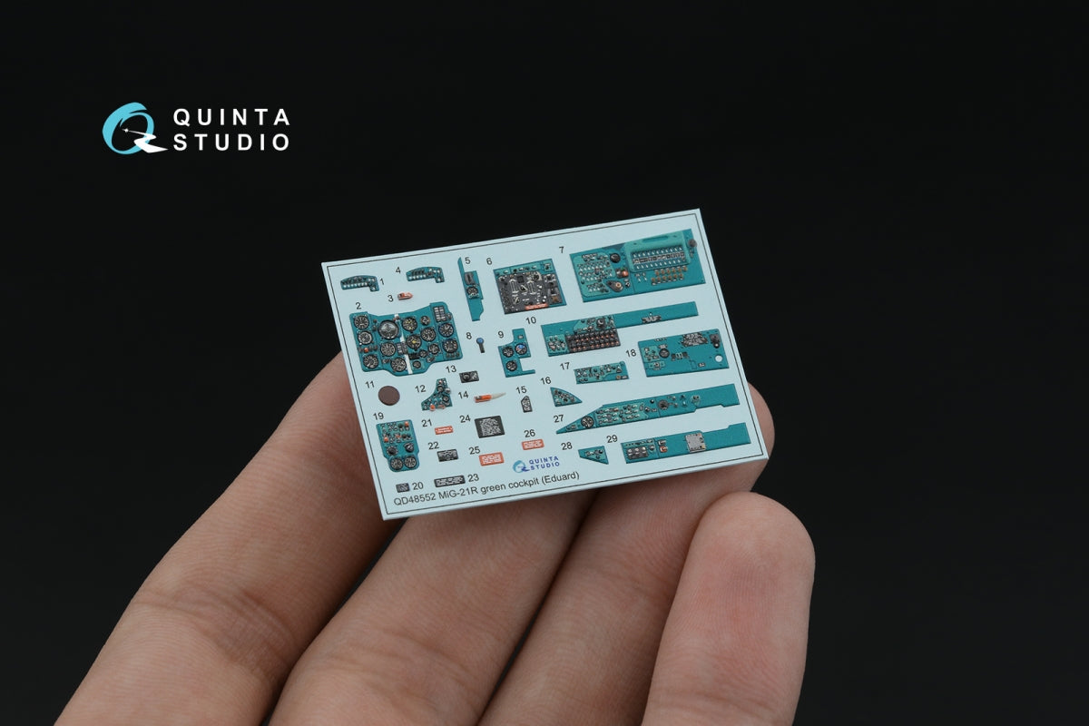 Quinta Studio QD+48552 MiG-21R (green cockpit panels) 3D-Printed &amp;amp; colored Interior on decal paper (Eduard) (with 3D-printed resin parts) 1/48 – image 3