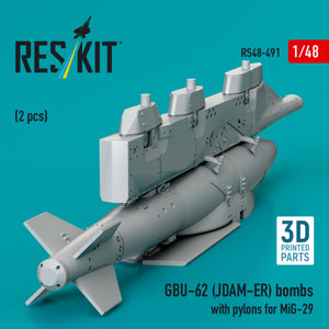 RESKIT RS48-0491 GBU-62 (JDAM-ER) bombs with pylons for MiG-29 &amp;quot;Fulcrum&amp;quot; (2 pcs) (3D Printed) 1/48 – zdjęcie 3