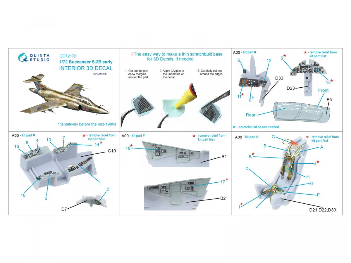 Quinta Studio QD72172 Blackburn Buccanneer S.2B Early 3D-Printed &amp;amp; coloured Interior on decal paper (Airfix) 1/72 – zdjęcie 3