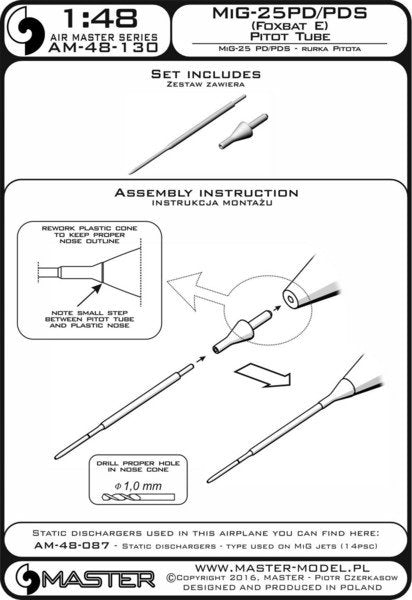 Master AM-48-130 MiG-25PD/PDS (Foxbat E) - Pitot Tube 1/48 – zdjęcie 4