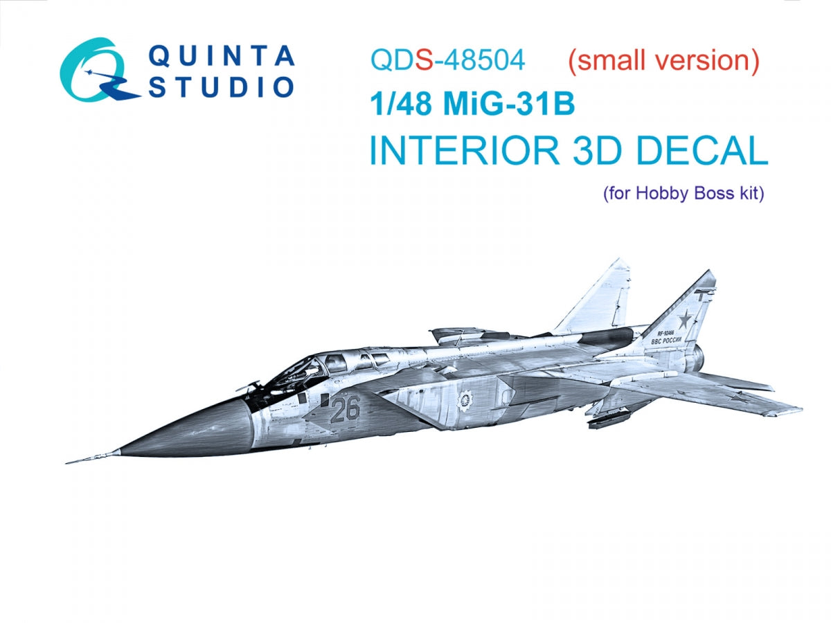 Quinta Studio QDS-48504 MiG-31B 3D-Printed &amp;amp; coloured Interior on decal paper (Hobby Boss) (Small version) 1/48