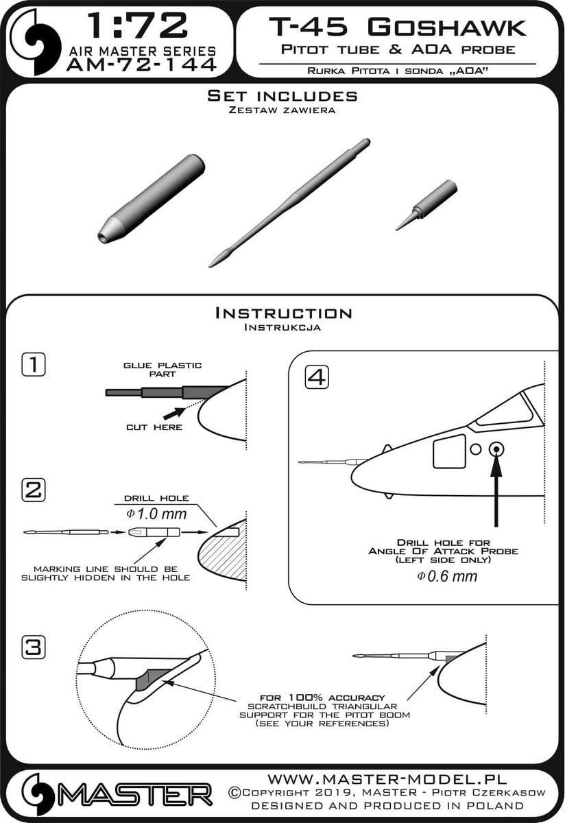 Master AM-72-144 T-45 Goshawk - Pitot Tube &amp;amp; Angle Of Attack probe 1/72 – zdjęcie 4
