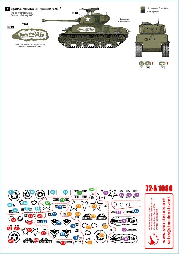 Star Decals 72-A1080 US Armor Mix # 1. US M4A3E8 &amp;#39;Easy Eight&amp;#39; tanks in NV Europe 1944-45 1/72 – Bild 2