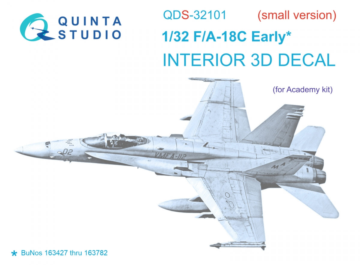 Quinta Studio QDS-32101 F/A-18C Early 3D-Printed colored Interior on decal paper (Academy) (Small version) 1/32