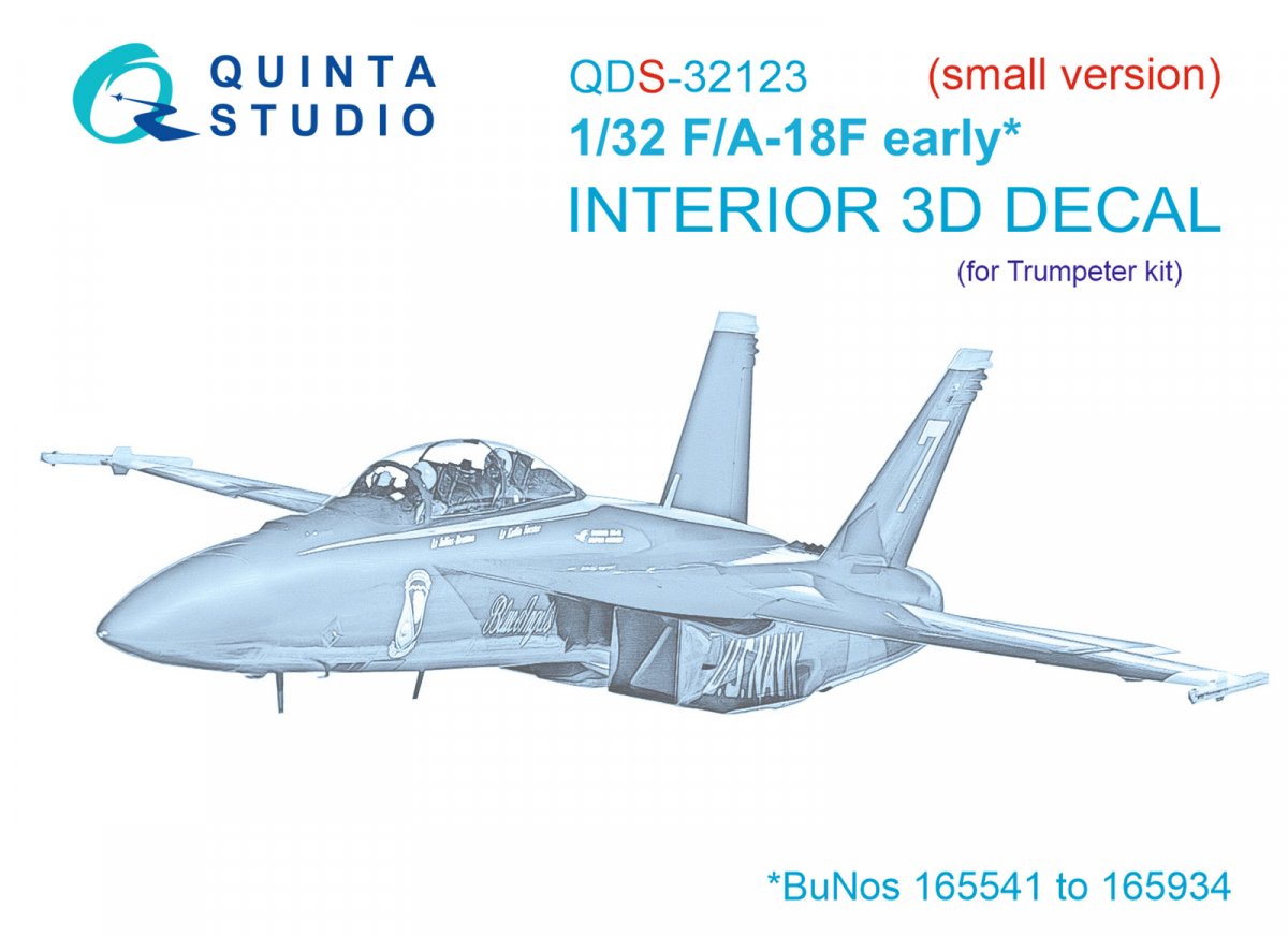 Quinta Studio QDS-32123 F/A-18F early 3D-Printed &amp; colored Interior on decal paper (Trumpeter) (Small version) 1/32