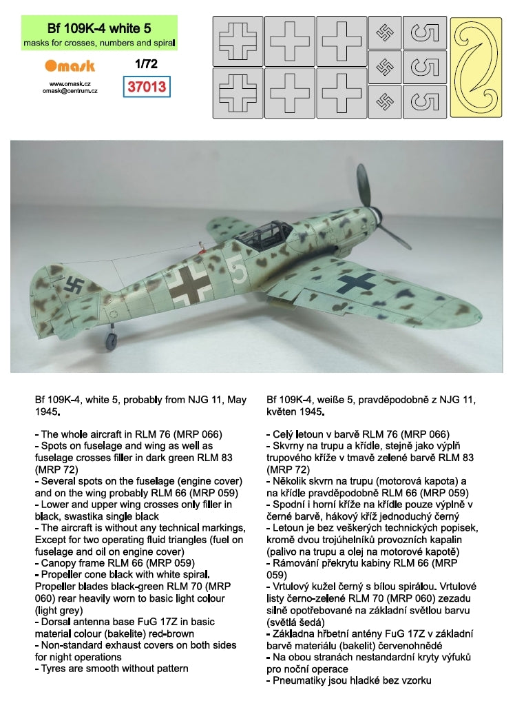 Omask 37013 Bf 109K-4 white 5 (masks for crosses, numbers and spiral) 1/72 – zdjęcie 2
