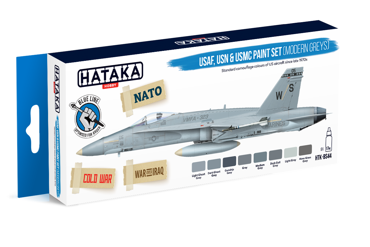 Hataka HTK-BS44 BLUE LINE – USAF, USN & USMC paint set (modern greys) 8x17ml