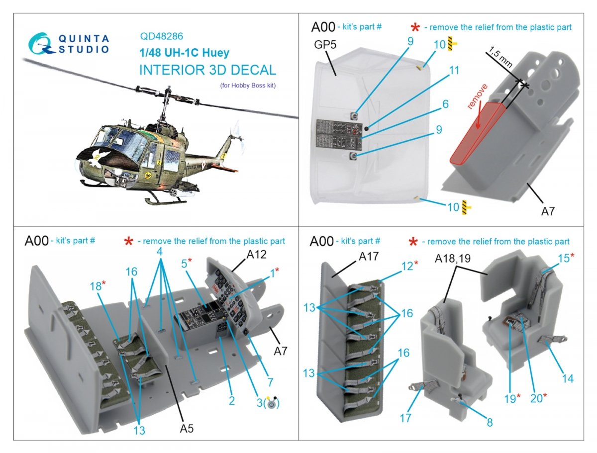 Quinta Studio QD48286 UH-1C 3D-Printed &amp;amp; coloured Interior on decal paper (HobbyBoss) 1/48 – zdjęcie 2