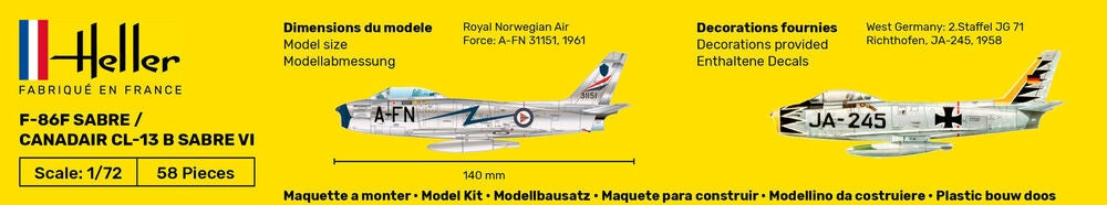 Heller 56277 F-86F SABRE / CANADAIR CL-13 B SABRE VI - Starter Kit 1/72 – zdjęcie 6