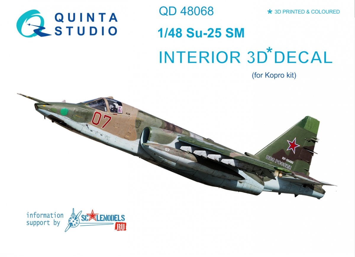 Quinta Studio QD48068 Su-25SM 3D-Printed &amp; colored Interior on decal paper (for KP kit) 1/48